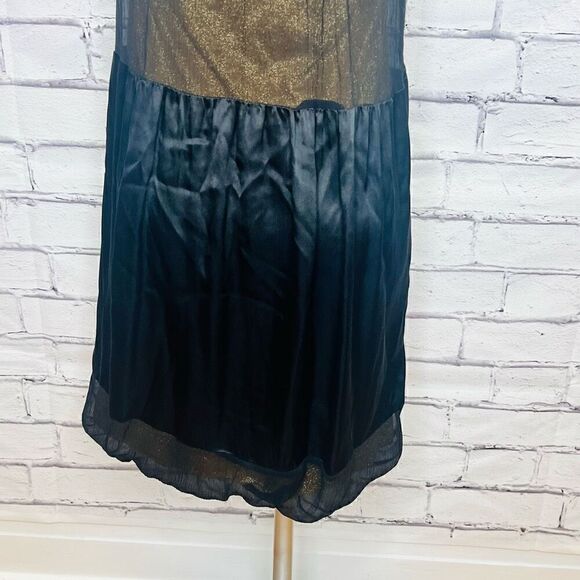BCBGMAXAZRIA Womens Black Gold Silk Halter Balloon Sheer Mini Dress Size 0 - Picture 6 of 9